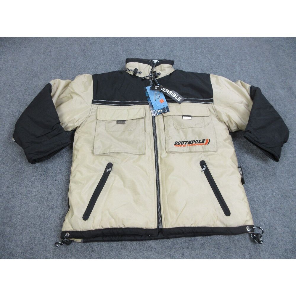 VINTAGE Southpole Jacket Mens Large Beige‎ Reversible Y2K Puffer Coat NEW
